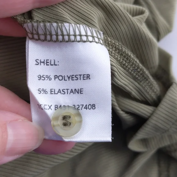 Valleygirl Top Size Med Khaki Green Short Sleeve Crop Ribbed Button Tie-up NEW - Picture 13 of 14